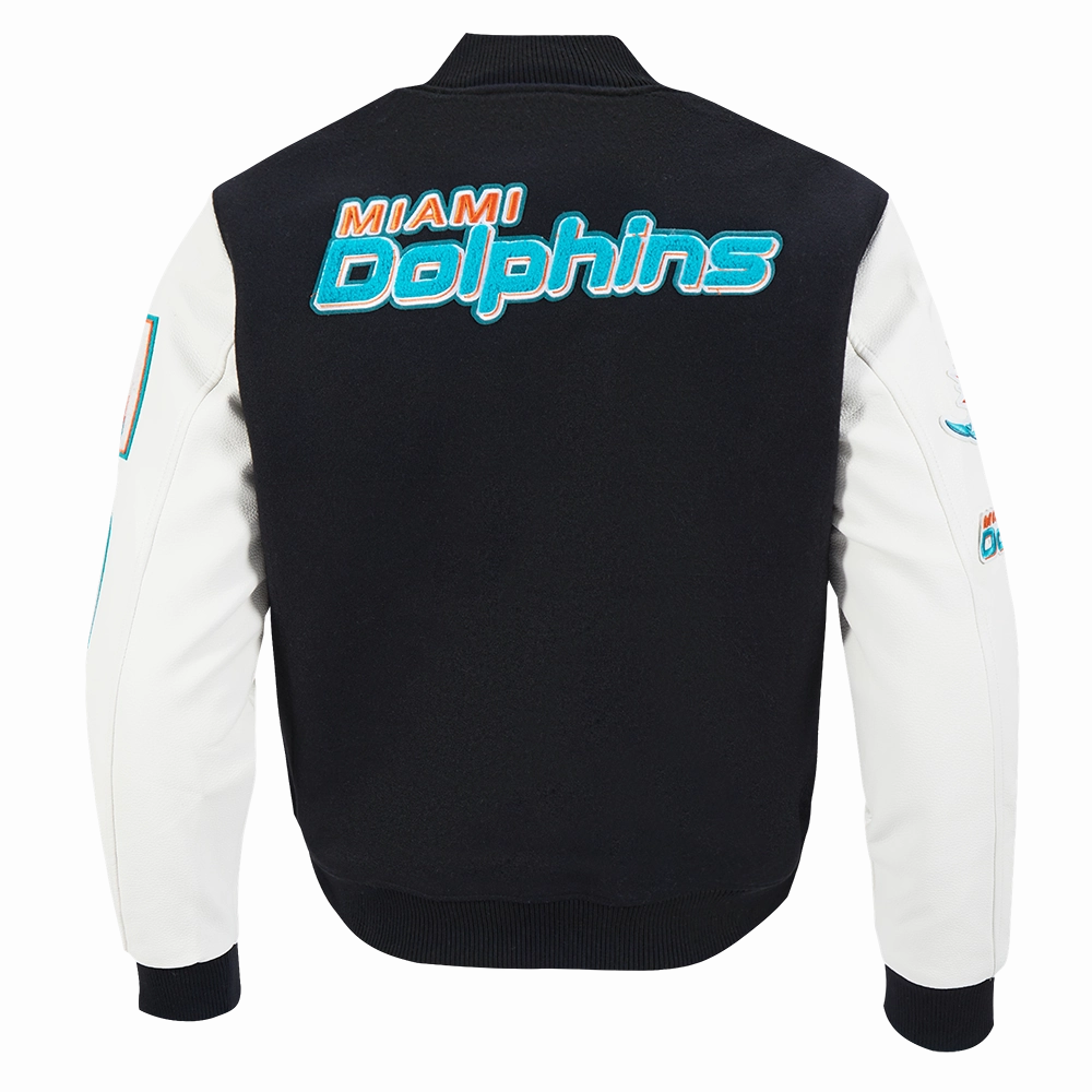 NFL MIAMI DOLPHINS CLASSIC WOOL MEN'S VARSITY JACKET (BLACK/WHITE)