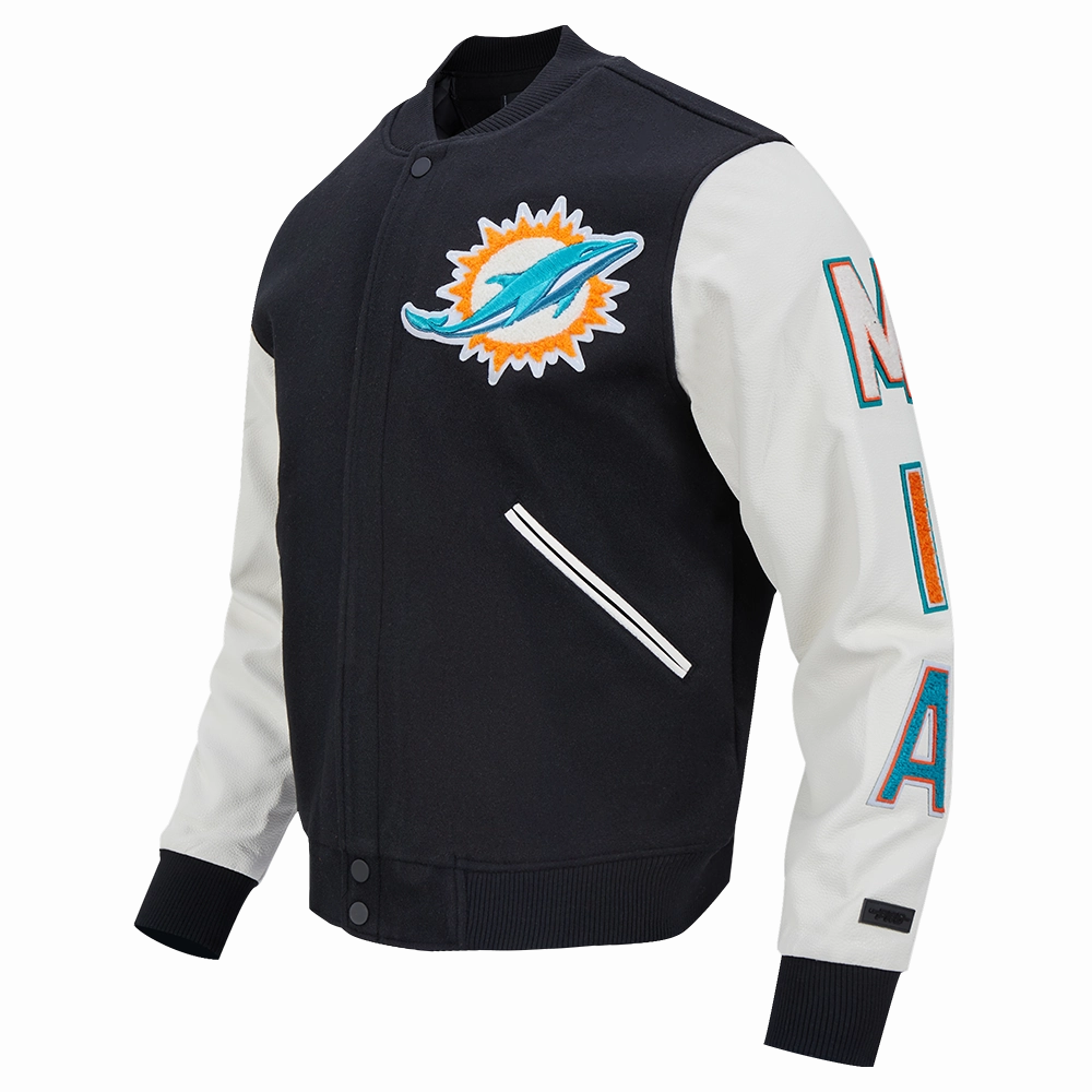 NFL MIAMI DOLPHINS CLASSIC WOOL MEN'S VARSITY JACKET (BLACK/WHITE)