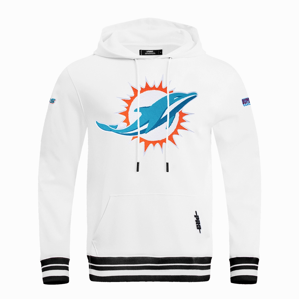 NFL MIAMI DOLPHINS MASHUP MEN'S RIB PULLOVER HOODIE (WHITE/BLACK)