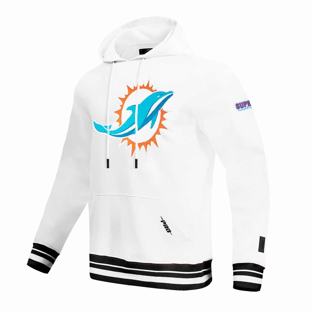 NFL MIAMI DOLPHINS MASHUP MEN'S RIB PULLOVER HOODIE (WHITE/BLACK)