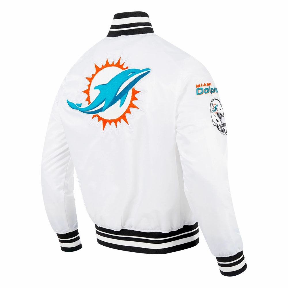 NFL MIAMI DOLPHINS MASHUP MEN'S RIB SATIN JACKET (WHITE/BLACK)