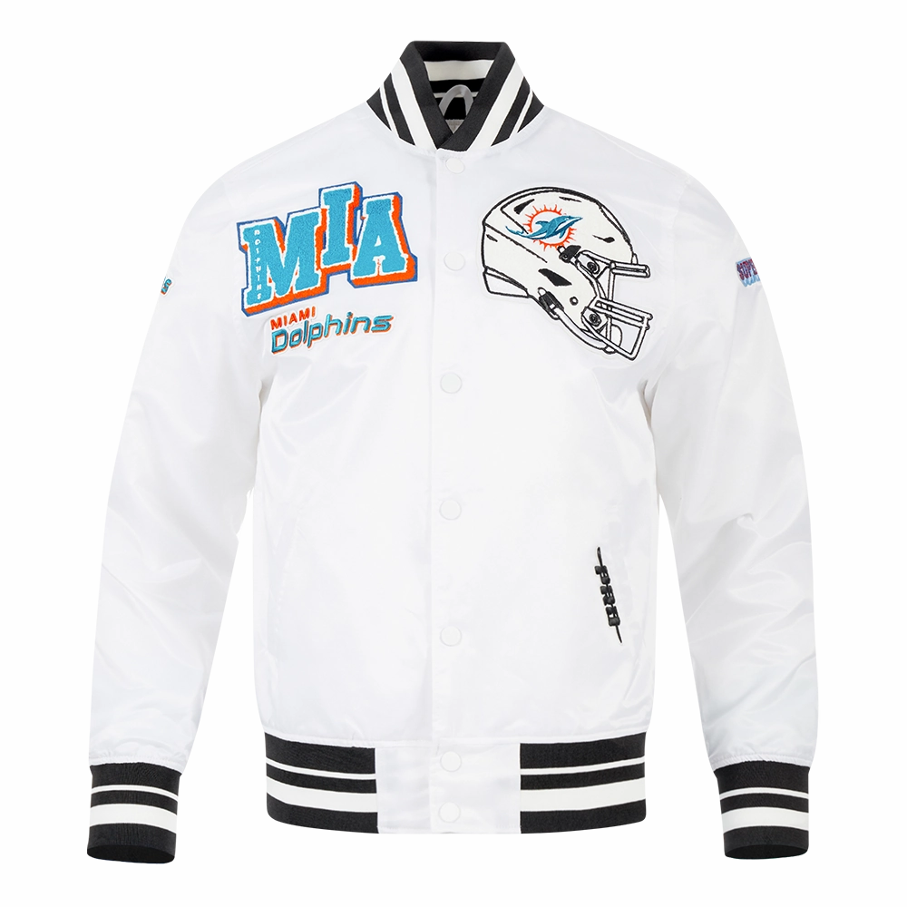 NFL MIAMI DOLPHINS MASHUP MEN'S RIB SATIN JACKET (WHITE/BLACK)