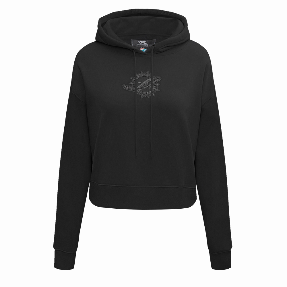 NFL MIAMI DOLPHINS NEUTRAL WOMEN'S CROPPED PULLOVER HOODIE (BLACK)