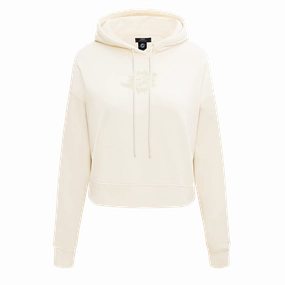 NFL MIAMI DOLPHINS NEUTRAL WOMEN'S CROPPED PULLOVER HOODIE (EGGSHELL)