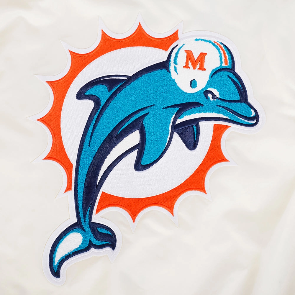 NFL MIAMI DOLPHINS RETRO CLASSIC MEN'S RIB SATIN JACKET (EGGSHELL/ BLACK)