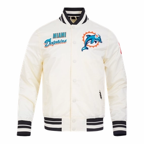 NFL MIAMI DOLPHINS RETRO CLASSIC MEN'S RIB SATIN JACKET (EGGSHELL/ BLACK)