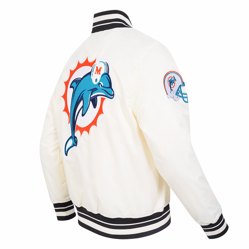 NFL MIAMI DOLPHINS RETRO CLASSIC MEN'S RIB SATIN JACKET (EGGSHELL/ BLACK)