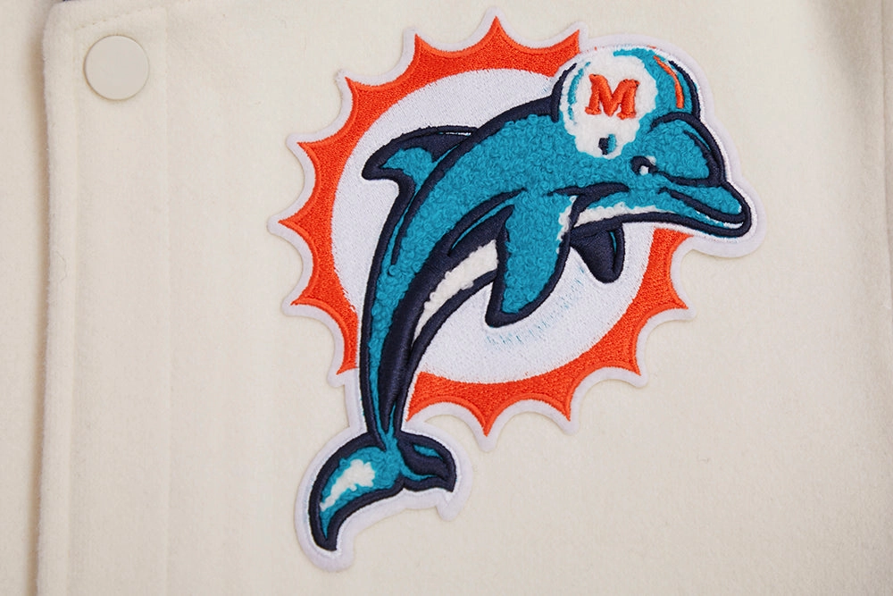 NFL MIAMI DOLPHINS RETRO CLASSIC MEN'S RIB WOOL VARSITY JACKET (EGGSHELL/ BLACK)