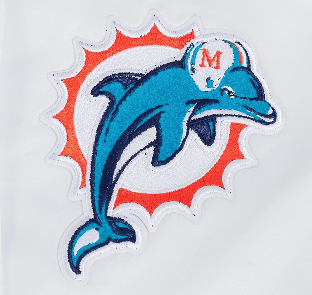 NFL MIAMI DOLPHINS RETRO CLASSIC WOMEN'S RIB SATIN JACKET (WHITE/BLACK)