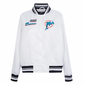 NFL MIAMI DOLPHINS RETRO CLASSIC WOMEN'S RIB SATIN JACKET (WHITE/BLACK)