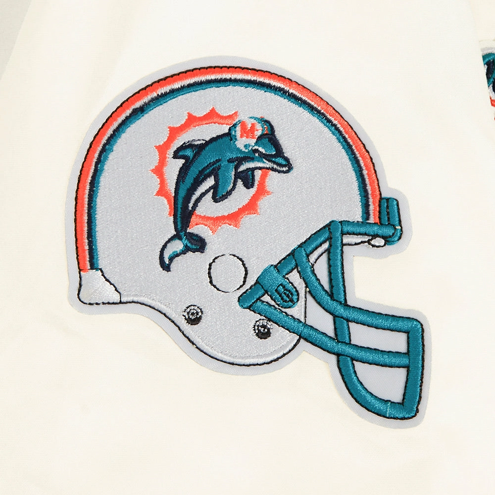 NFL MIAMI DOLPHINS RETRO CLASSIC WOMEN'S RIB SATIN JCKET (EGGSHELL/BLACK)