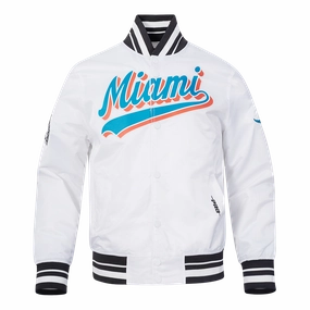 NFL MIAMI DOLPHINS SCRIPT TAIL MEN'S SATIN JACKET (WHITE/BLACK)