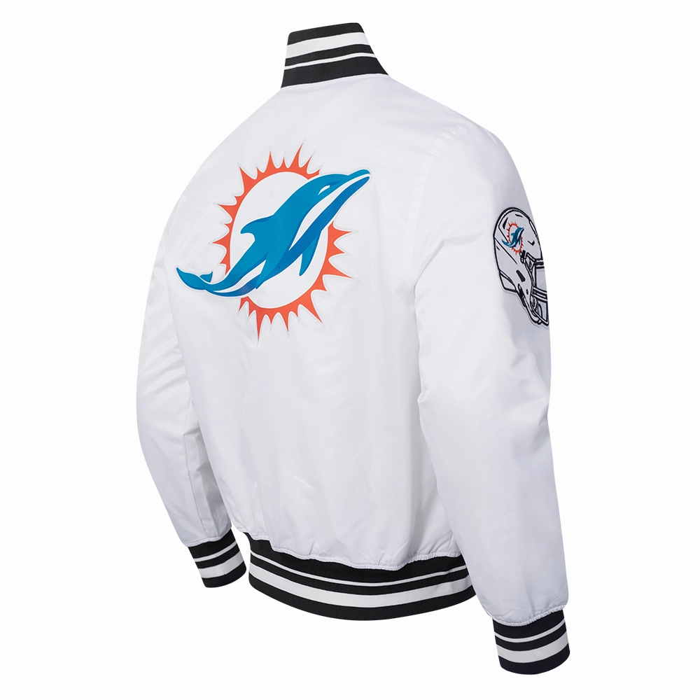 NFL MIAMI DOLPHINS SCRIPT TAIL MEN'S SATIN JACKET (WHITE/BLACK)