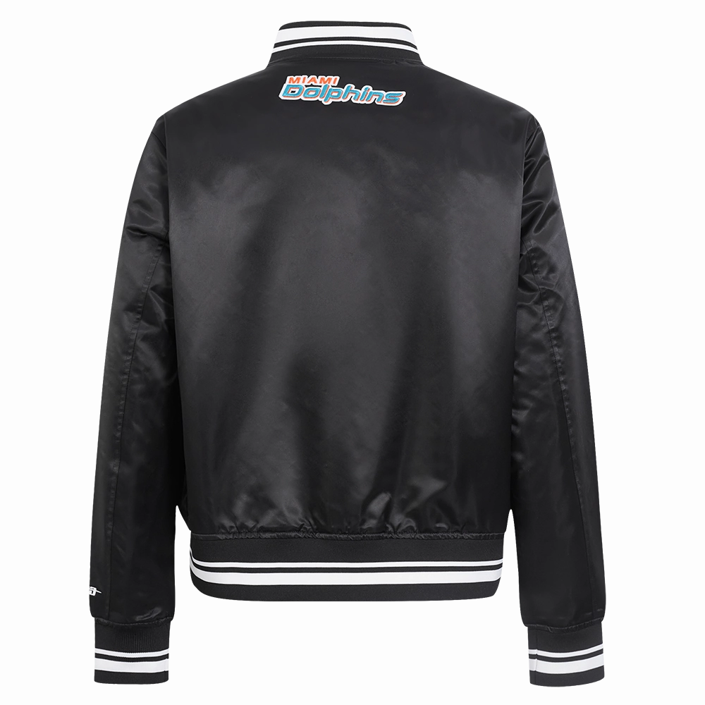 NFL MIAMI DOLPHINS SCRIPT TAIL WOMEN'S SATIN JACKET (BLACK)