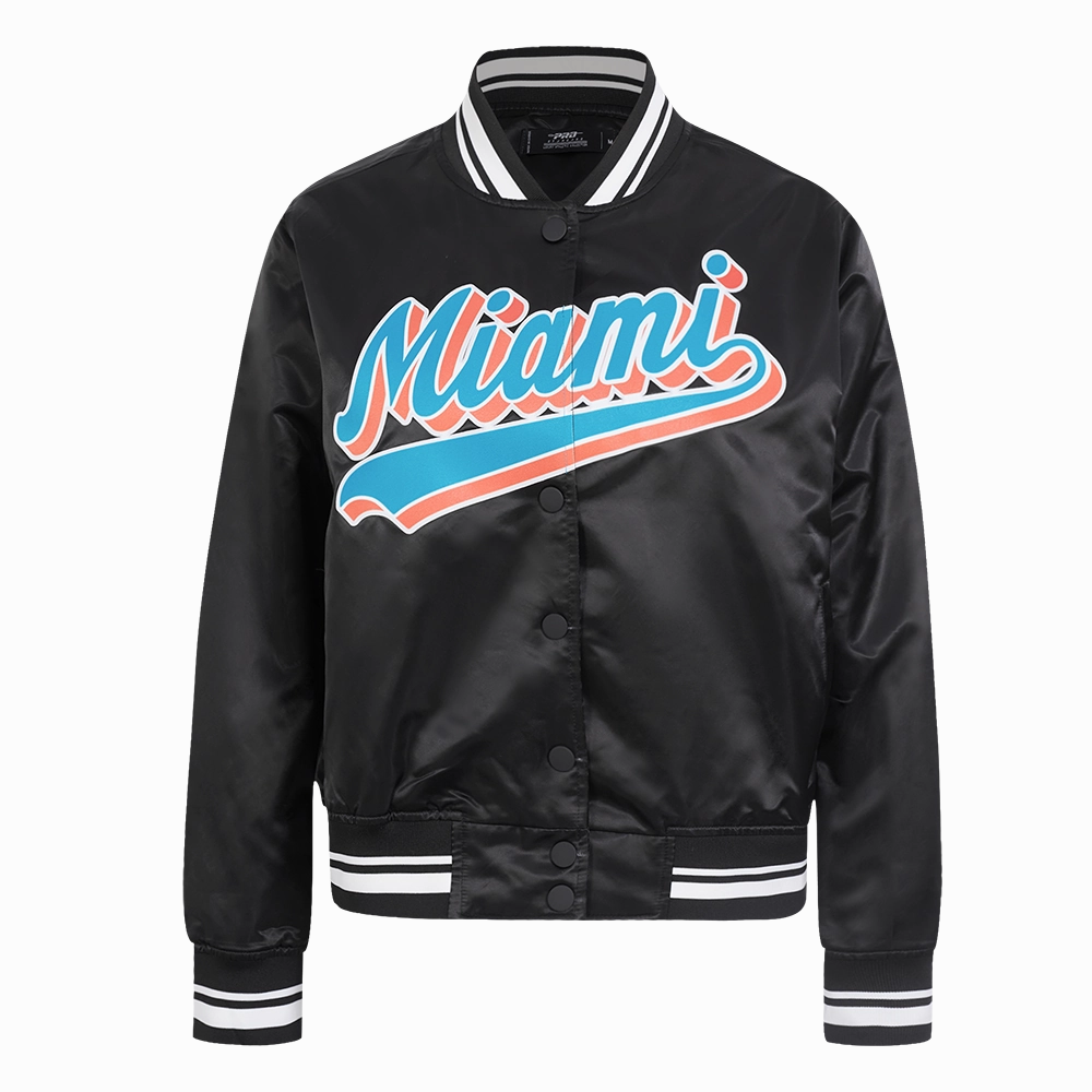 NFL MIAMI DOLPHINS SCRIPT TAIL WOMEN'S SATIN JACKET (BLACK)