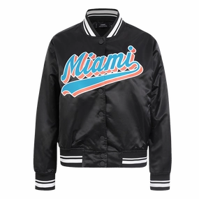 NFL MIAMI DOLPHINS SCRIPT TAIL WOMEN'S SATIN JACKET (BLACK)