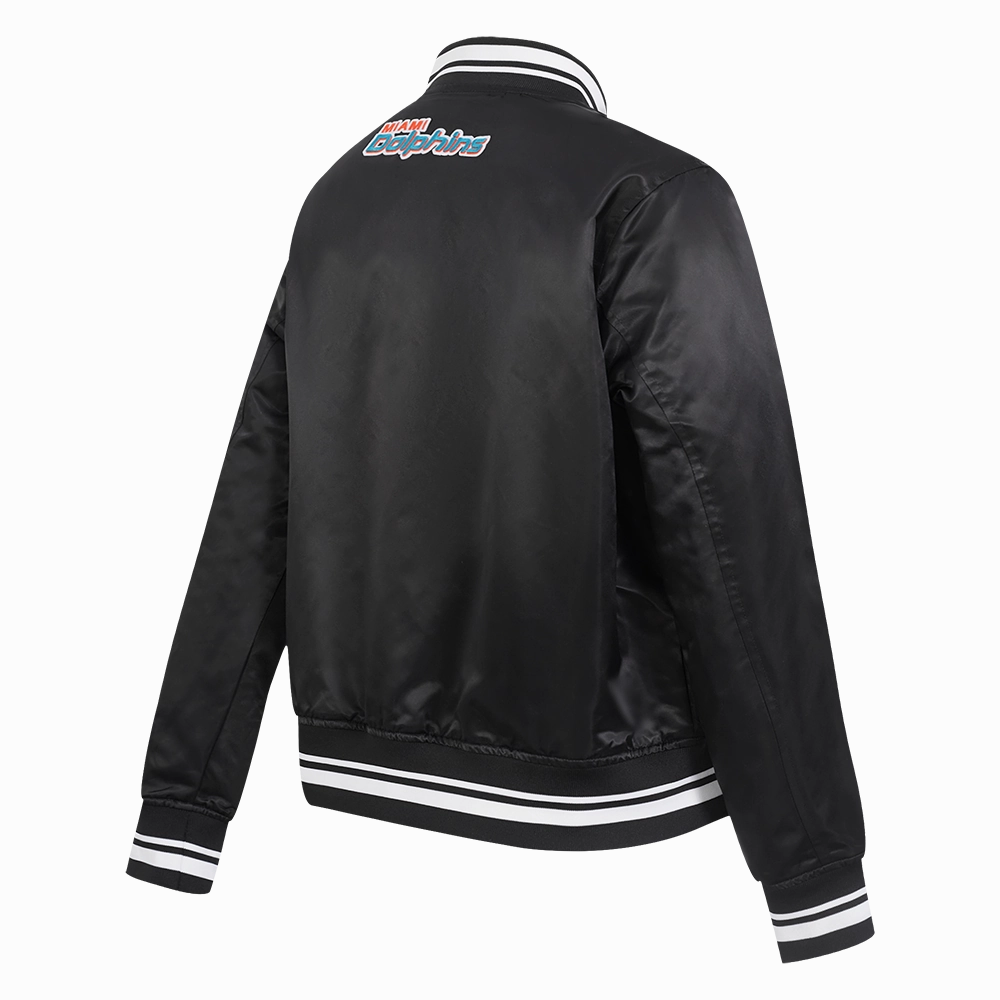 NFL MIAMI DOLPHINS SCRIPT TAIL WOMEN'S SATIN JACKET (BLACK)