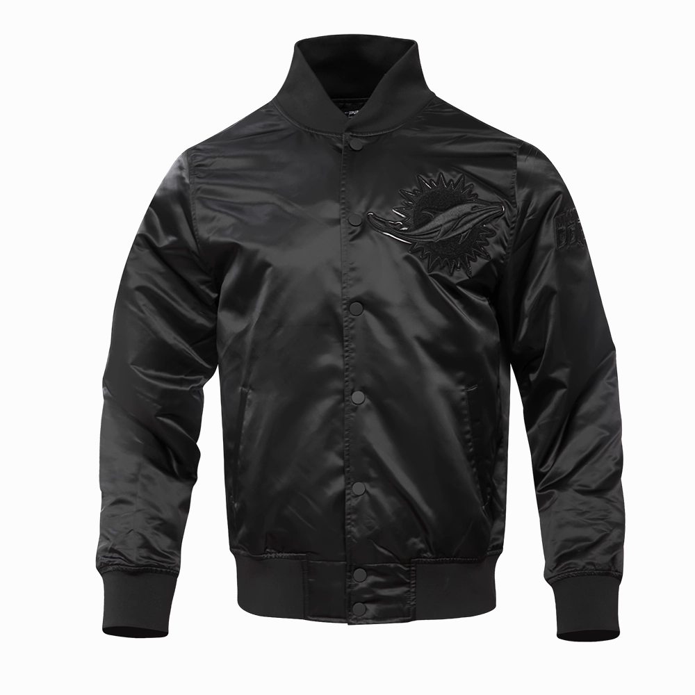 NFL MIAMI DOLPHINS TRIPLE BLACK MEN'S SATIN JACKET (TRIPLE BLACK)