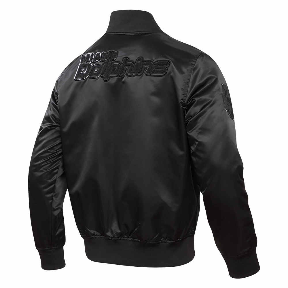 NFL MIAMI DOLPHINS TRIPLE BLACK MEN'S SATIN JACKET (TRIPLE BLACK)