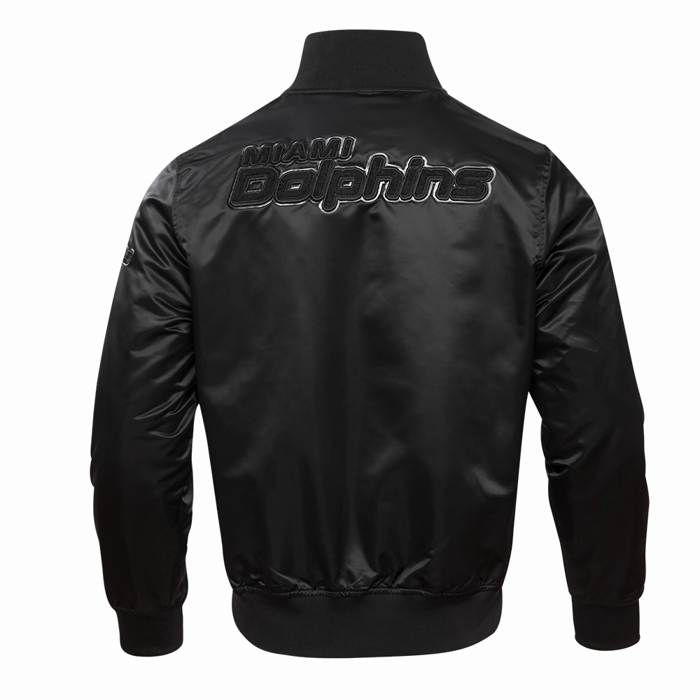 NFL MIAMI DOLPHINS TRIPLE BLACK MEN'S SATIN JACKET (TRIPLE BLACK)