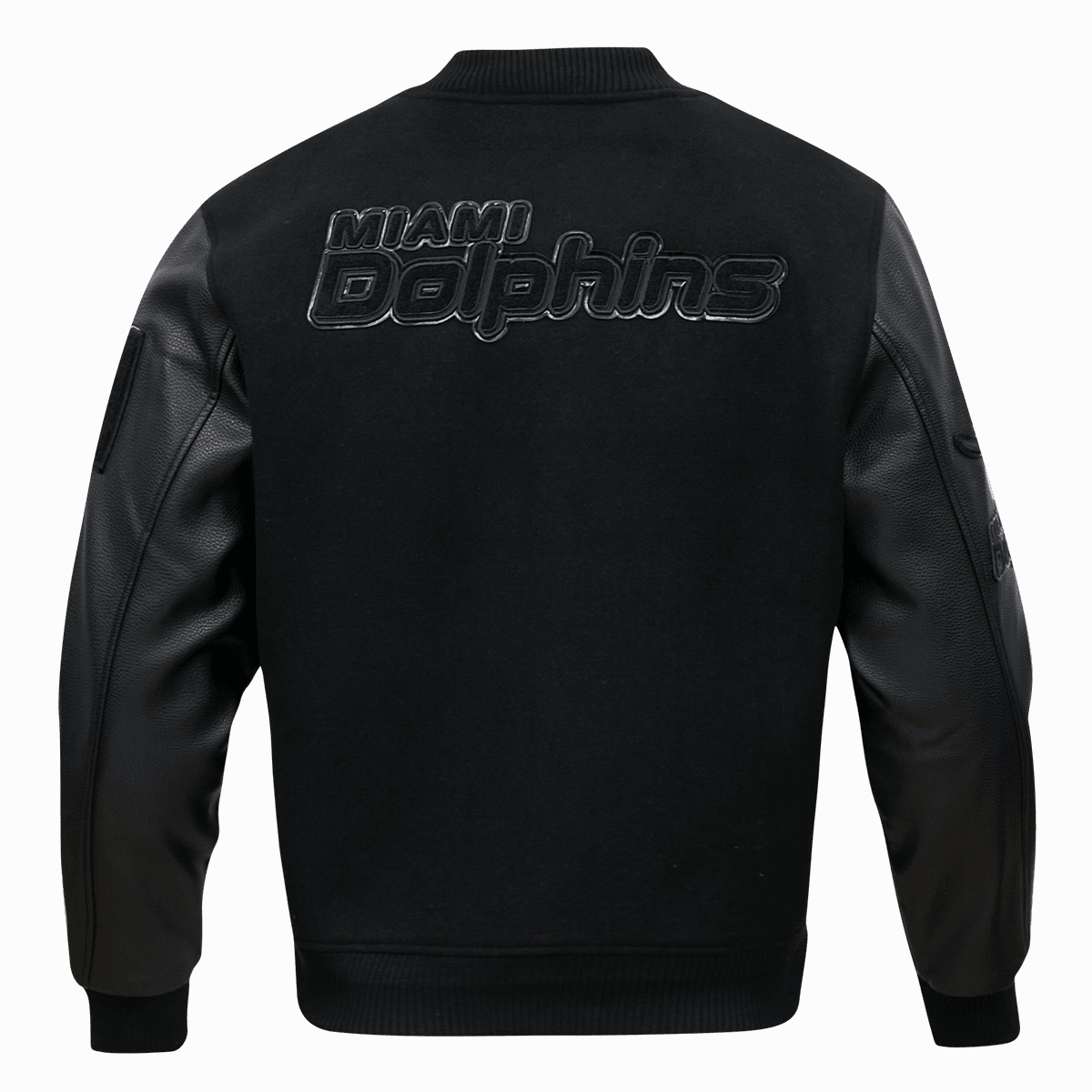 NFL MIAMI DOLPHINS TRIPLE BLACK WOOL MEN'S VARSITY JACKET (TRIPLE BLACK)