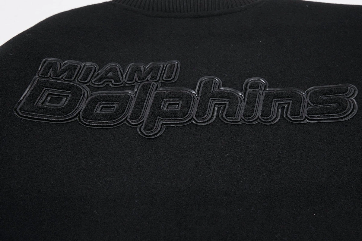 NFL MIAMI DOLPHINS TRIPLE BLACK WOOL MEN'S VARSITY JACKET (TRIPLE BLACK)