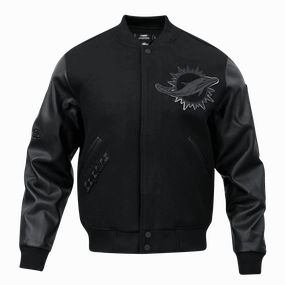 NFL MIAMI DOLPHINS TRIPLE BLACK WOOL MEN'S VARSITY JACKET (TRIPLE BLACK)