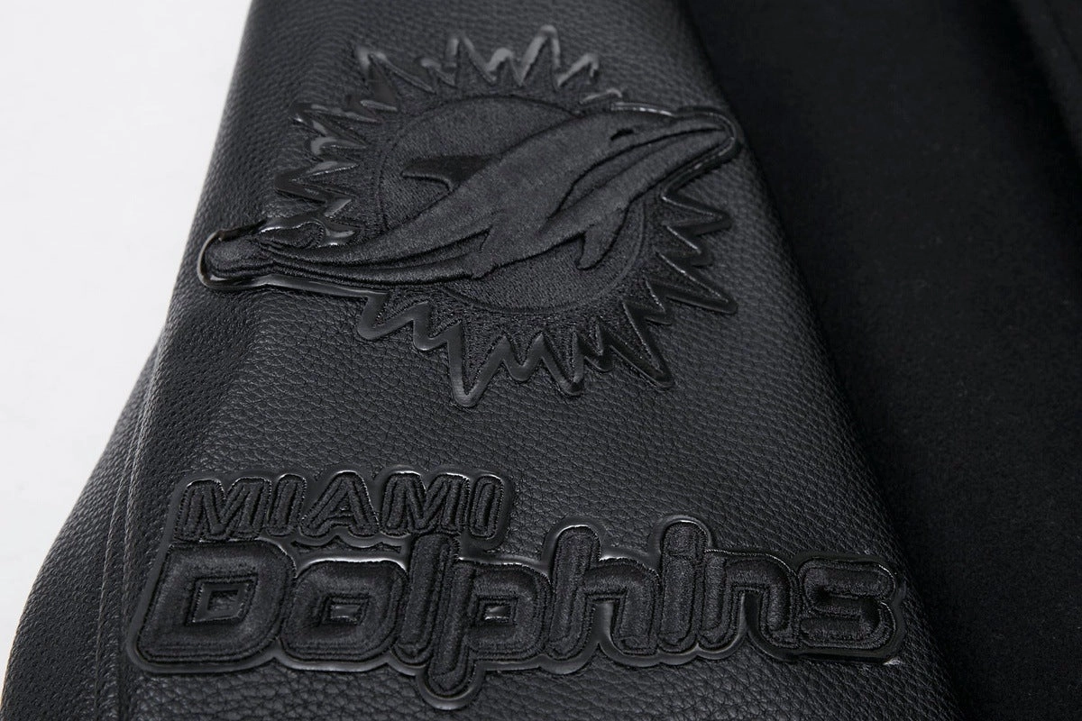 NFL MIAMI DOLPHINS TRIPLE BLACK WOOL MEN'S VARSITY JACKET (TRIPLE BLACK)