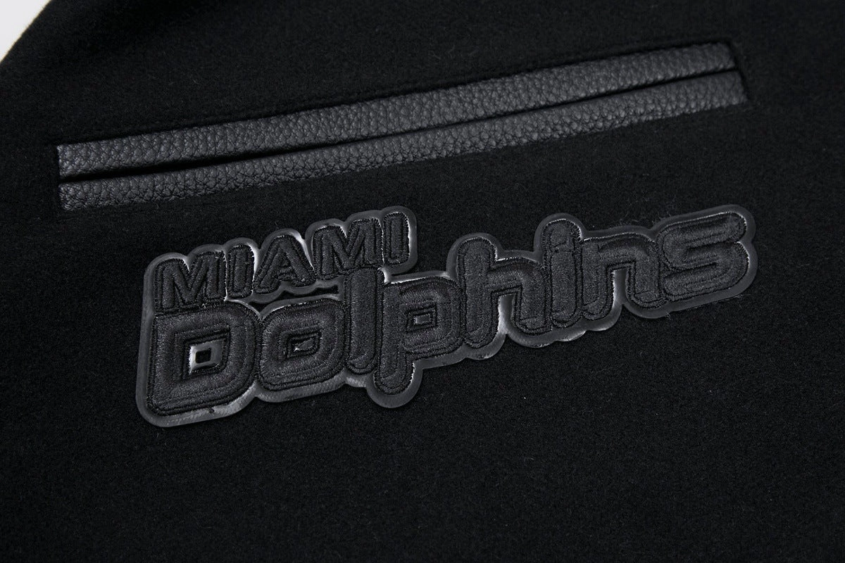 NFL MIAMI DOLPHINS TRIPLE BLACK WOOL MEN'S VARSITY JACKET (TRIPLE BLACK)