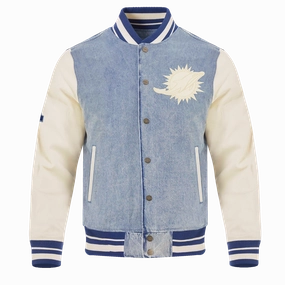 NFL MIAMI DOLPHINS VARSITY BLUES MEN'S DENIM VARSITY JACKET (DENIM/LINEN)
