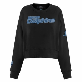 NFL MIAMI DOLPHINS VARSITY BLUES WOMEN'S CREWNECK (BLACK)