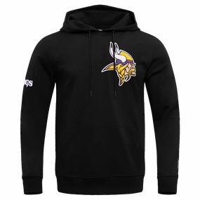 NFL MINNESOTA VIKINGS CLASSIC CHENILLE MEN'S DOUBLE KNIT PULLOVER HOODIE (BLACK)