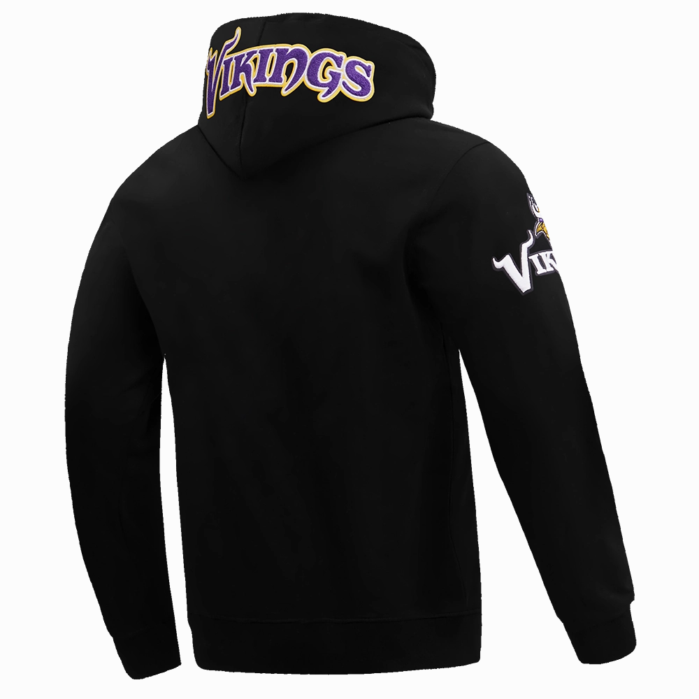 NFL MINNESOTA VIKINGS CLASSIC CHENILLE MEN'S DOUBLE KNIT PULLOVER HOODIE (BLACK)