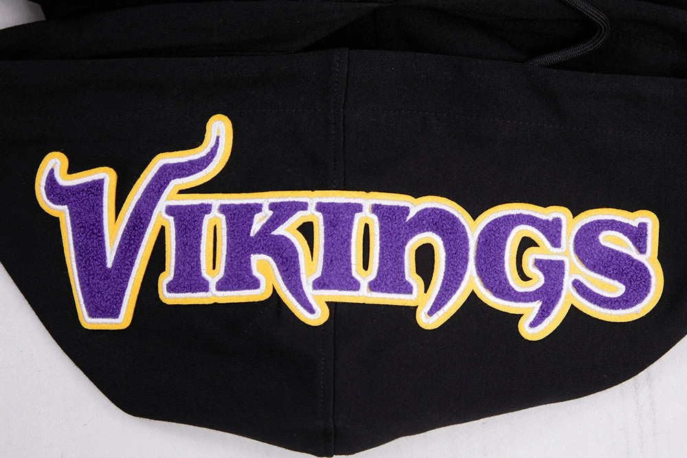 NFL MINNESOTA VIKINGS CLASSIC CHENILLE MEN'S DOUBLE KNIT PULLOVER HOODIE (BLACK)