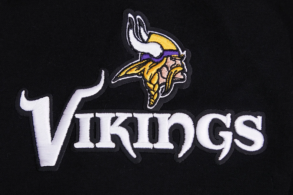 NFL MINNESOTA VIKINGS CLASSIC CHENILLE MEN'S DOUBLE KNIT PULLOVER HOODIE (BLACK)