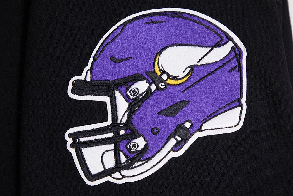 NFL MINNESOTA VIKINGS CLASSIC CHENILLE MEN'S DOUBLE KNIT PULLOVER HOODIE (BLACK)