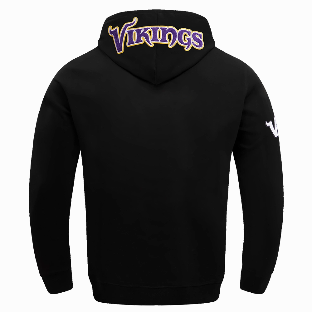 NFL MINNESOTA VIKINGS CLASSIC CHENILLE MEN'S DOUBLE KNIT PULLOVER HOODIE (BLACK)