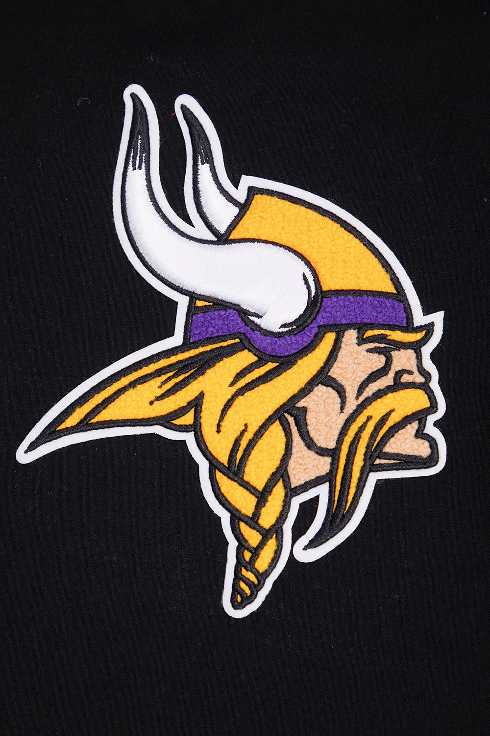 NFL MINNESOTA VIKINGS CLASSIC CHENILLE MEN'S DOUBLE KNIT PULLOVER HOODIE (BLACK)
