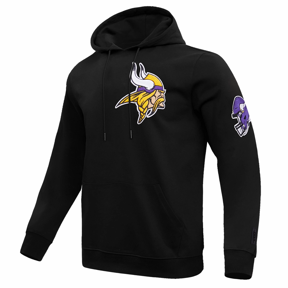 NFL MINNESOTA VIKINGS CLASSIC CHENILLE MEN'S DOUBLE KNIT PULLOVER HOODIE (BLACK)