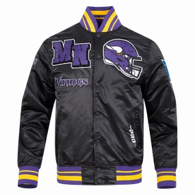 NFL MINNESOTA VIKINGS MASHUP MEN'S RIB SATIN JACKET (BLACK/PURPLE)