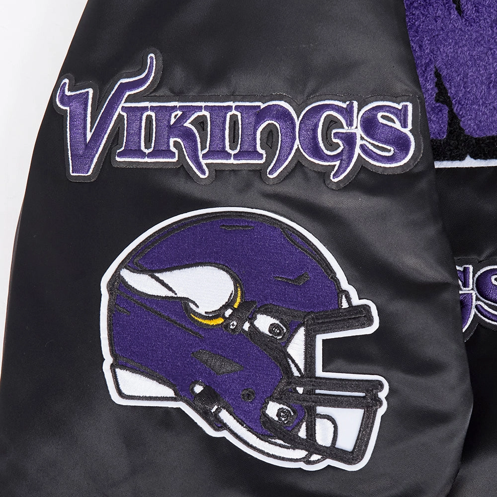NFL MINNESOTA VIKINGS MASHUP MEN'S RIB SATIN JACKET (BLACK/PURPLE)