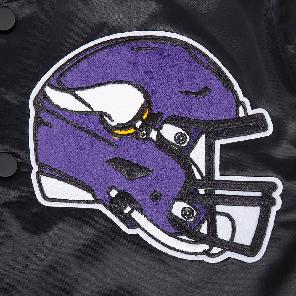 NFL MINNESOTA VIKINGS MASHUP MEN'S RIB SATIN JACKET (BLACK/PURPLE)