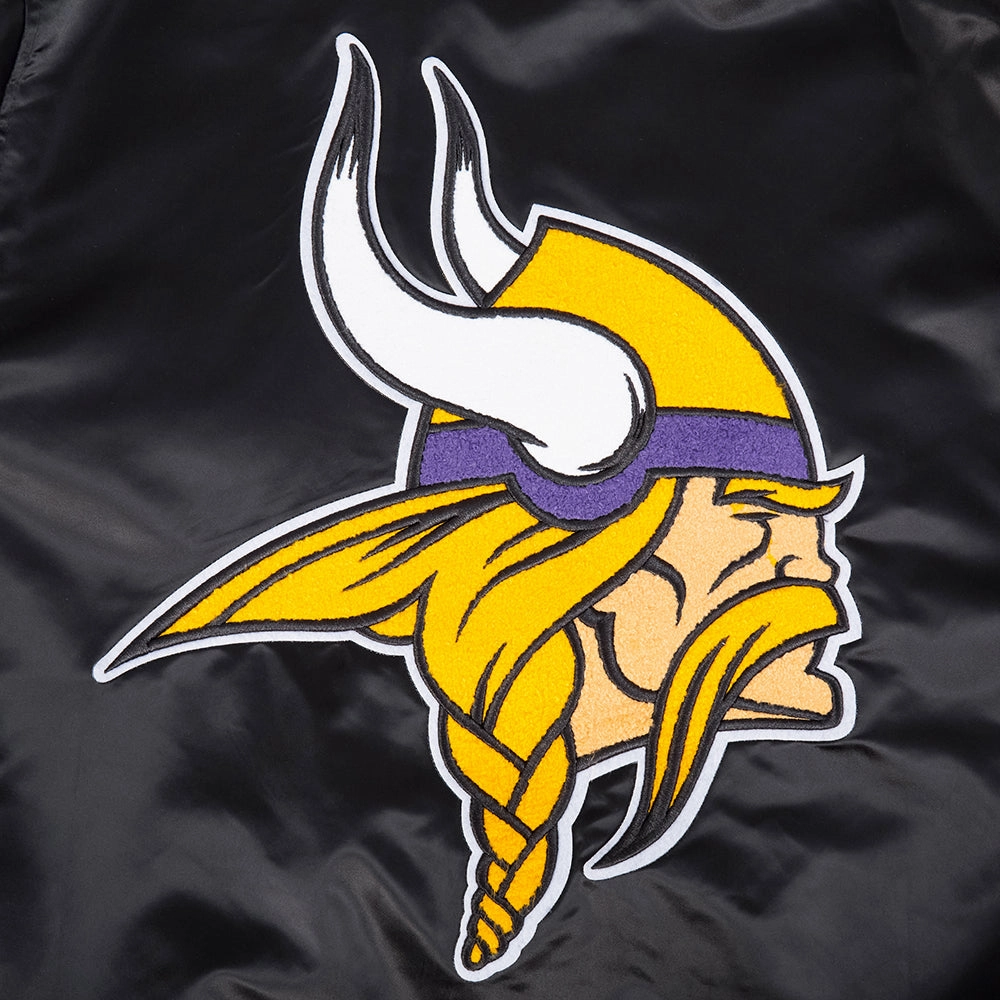 NFL MINNESOTA VIKINGS MASHUP MEN'S RIB SATIN JACKET (BLACK/PURPLE)