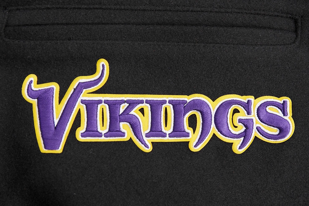 NFL MINNESOTA VIKINGS MASHUP MEN'S RIB WOOL VARSITY JACKET (BLACK/PURPLE)
