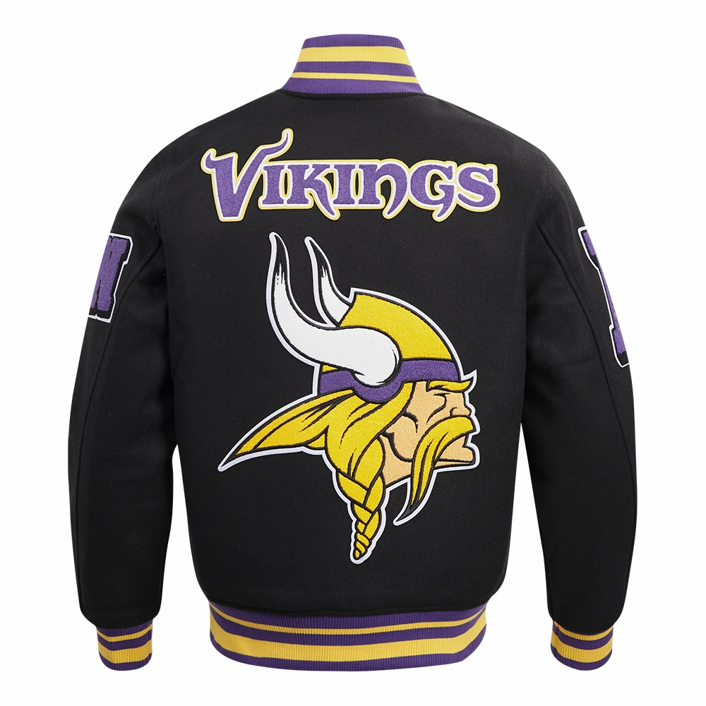 NFL MINNESOTA VIKINGS MASHUP MEN'S RIB WOOL VARSITY JACKET (BLACK/PURPLE)