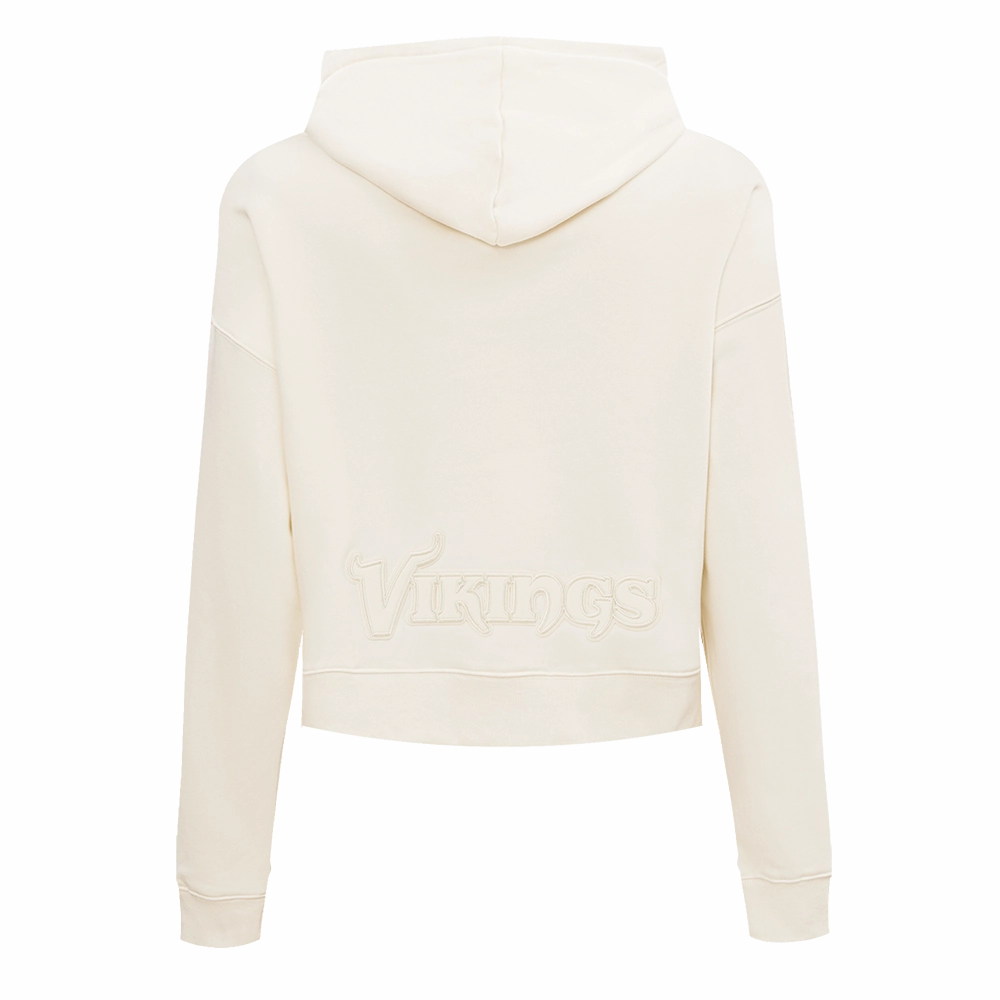 NFL MINNESOTA VIKINGS NEUTRAL WOMEN'S CROPPED PULLOVER HOODIE (EGGSHELL)