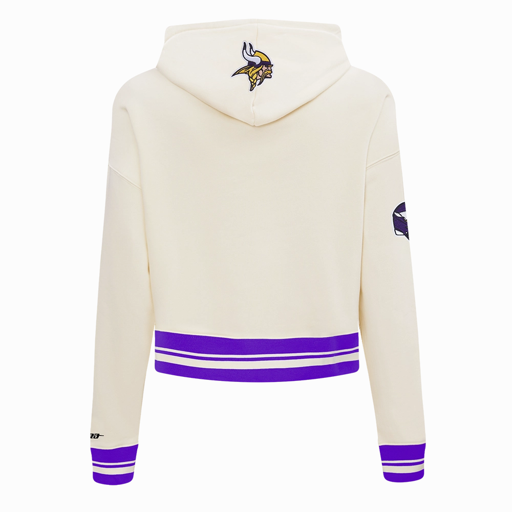 NFL MINNESOTA VIKINGS RETRO CLASSIC WOMEN'S RIB CROPPED PO HOODIE (EGGSHELL/ PURPLE)