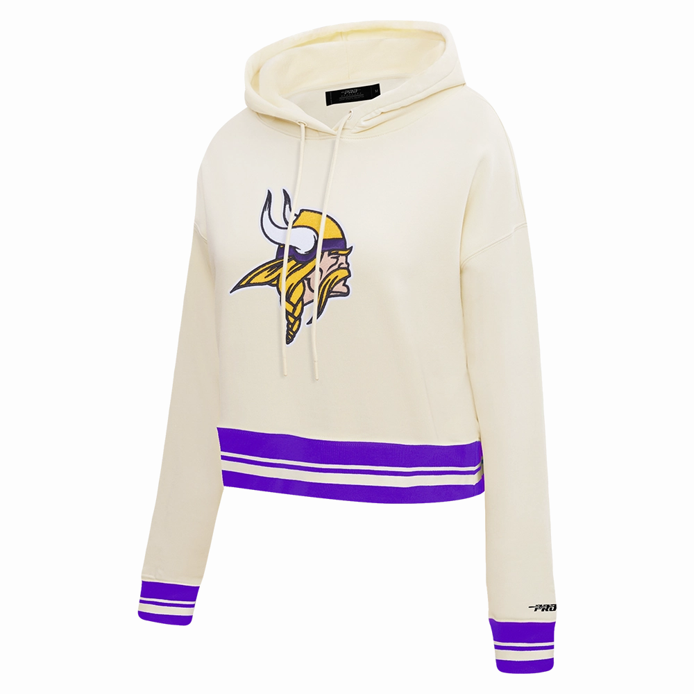 NFL MINNESOTA VIKINGS RETRO CLASSIC WOMEN'S RIB CROPPED PO HOODIE (EGGSHELL/ PURPLE)