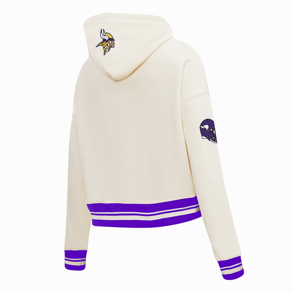 NFL MINNESOTA VIKINGS RETRO CLASSIC WOMEN'S RIB CROPPED PO HOODIE (EGGSHELL/ PURPLE)