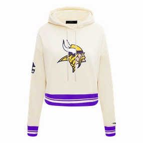NFL MINNESOTA VIKINGS RETRO CLASSIC WOMEN'S RIB CROPPED PO HOODIE (EGGSHELL/ PURPLE)